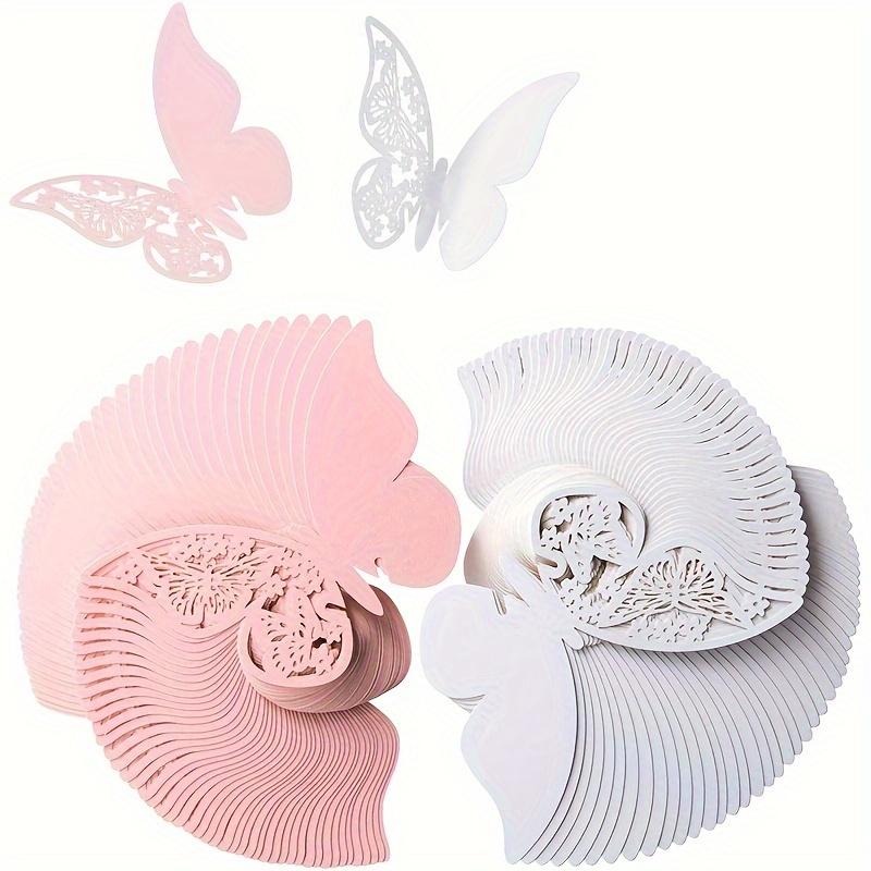 1Set 25Pcs 3D Butterfly Wine Glass & Wall Decor Stickers - Laser - Cut Skeleton Paper Cup Cards for Weddings, Pink & White