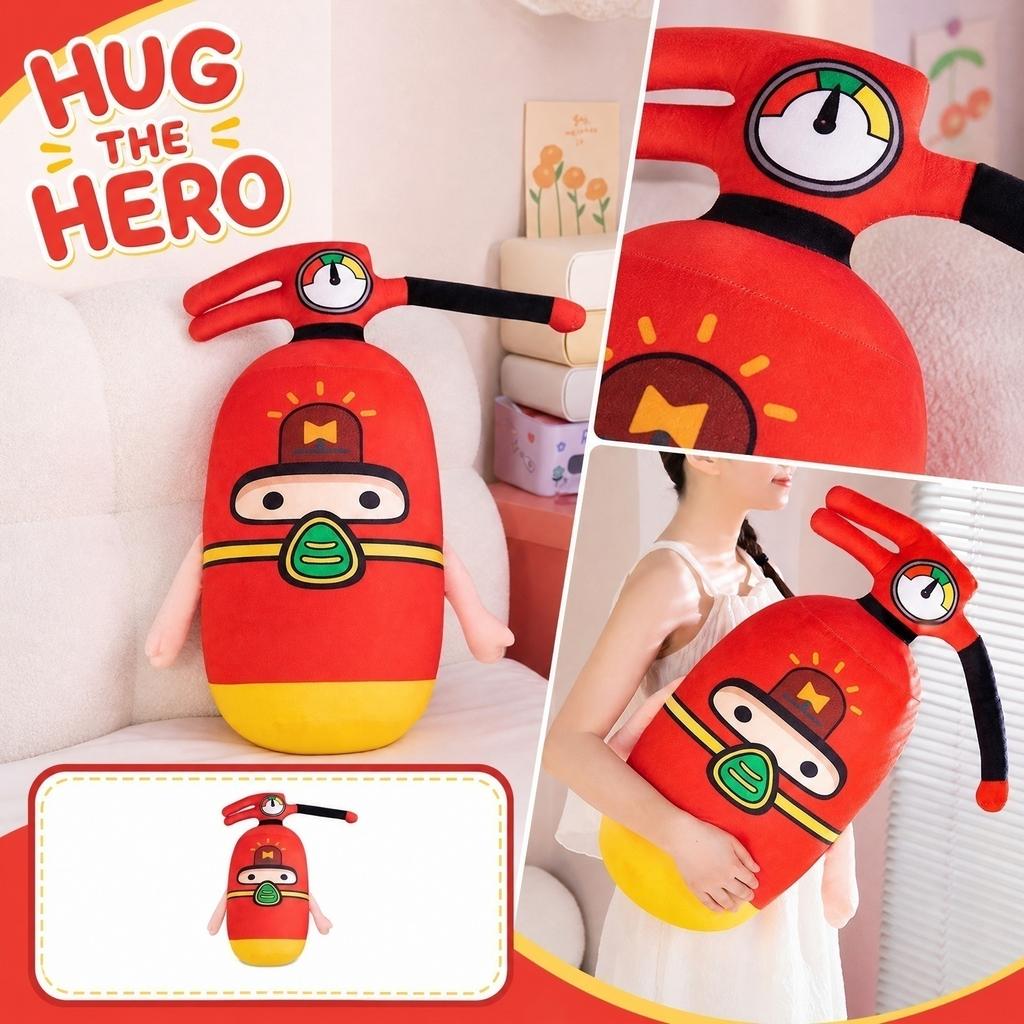 Plush Fire Extinguisher Toy Soft Stuffed Animal Cartoon Character Cushion Decorative Pillow for Home and Office Use