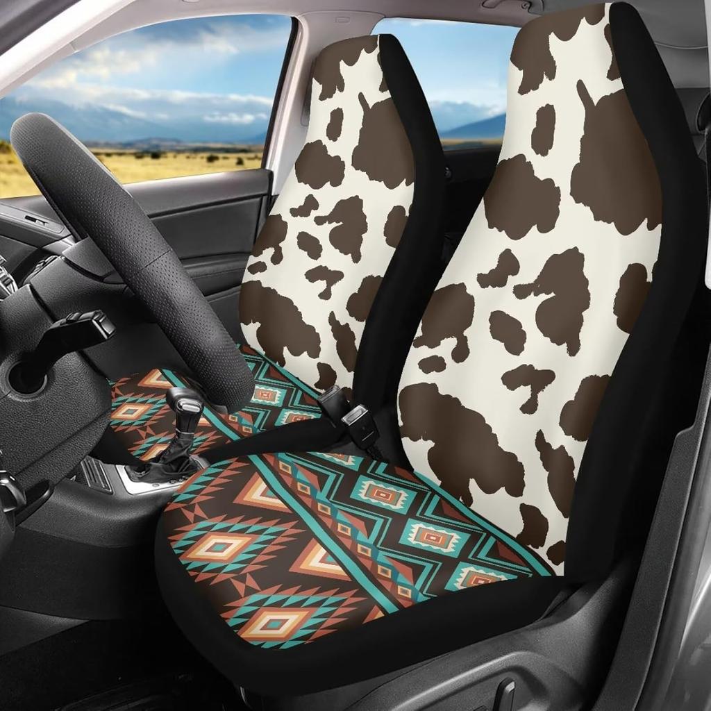Bulopur Grey Leopard Print Auto Seat Cover for Men Women, Car Front Seats Accessories Interior Decor 2 Pcs Suit All Seasons Use