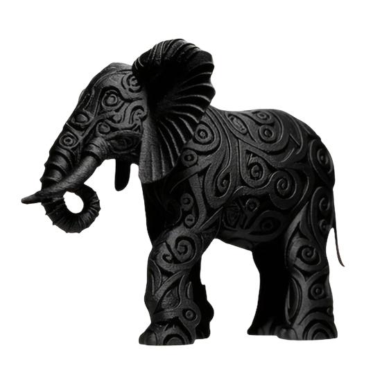 Black Elephant Figurine 3D Printed Elephant Ornament Tribal Style Elephant Statue for Home Table Desk Shelf Decoration чёрный