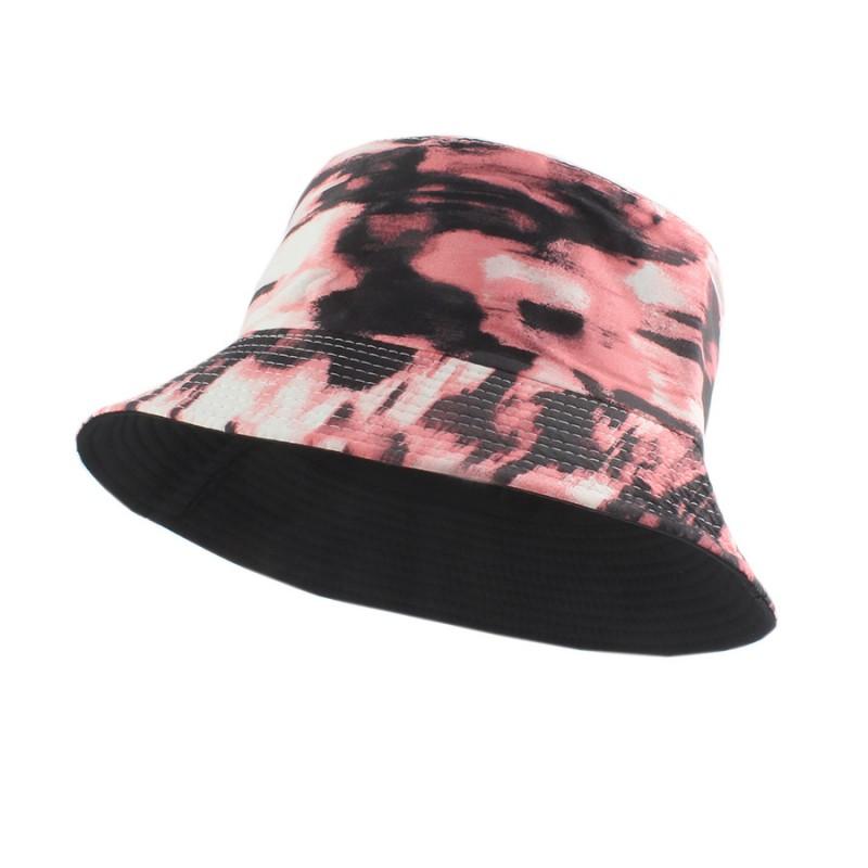 Unisex Wide Brim Cotton Blend Bucket Hat With Tie-Dye Gradient Camo Print Streetwear Winter