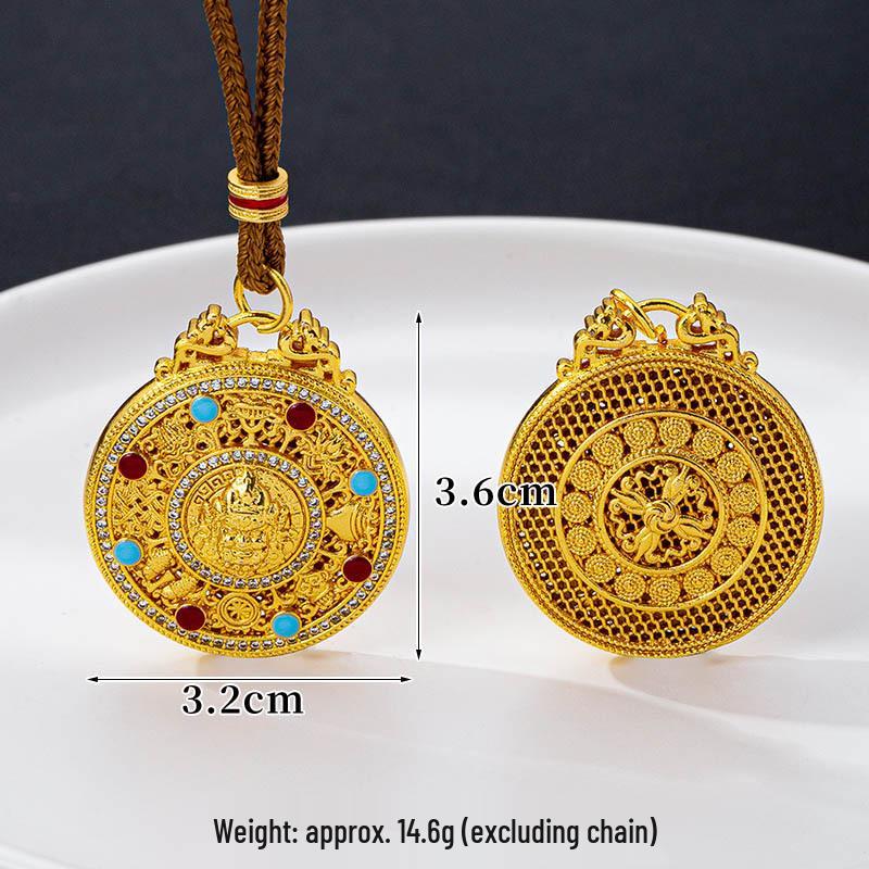 Ancient Gold Sand Eight-Treasure Compass Blessing Necklace - Chinese Retro Copper Alloy Jewelry