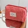 Women Checkered Makeup Bag Fashion Sweet Cotton Makeup Brushes Storage Bag Soft Fabric Organizer Pouch Cute Travel Toiletry Bag