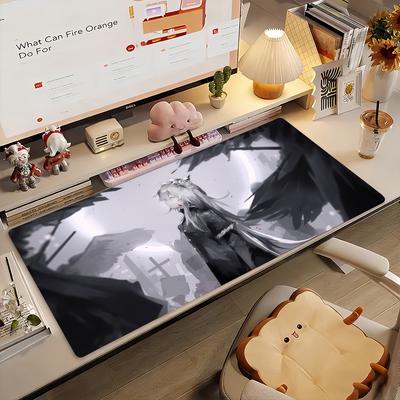 Gaming Mouse Pad Desk Mat Antislip Base Stitched Edges Monochrome Wolf Girl Anime Print Keyboard Pad for Gamer Home Office
