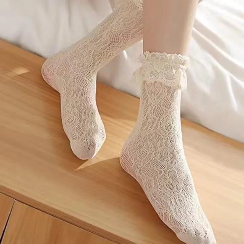 Sexy Spitzennetz süße Lolita-Socken Mischfaser Stretch Elastizität Knöchelnetzgarn dünne japanische ausgehöhlte Damensocken