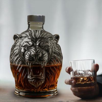 Dekanter do whisky 280 ml z korkiem uszczelniającym, wzór lwa, szklany dekanter o dużej pojemności, dekanter do czerwonego wina