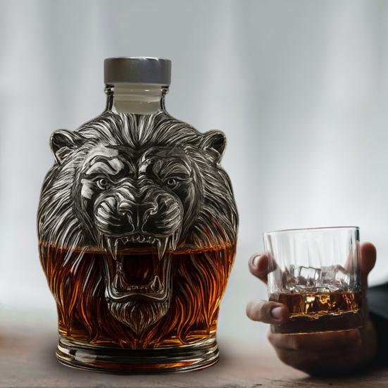 280ml Whiskey Decanter with Leak-Proof Seal Stopper Lion Design Large Capacity Glass Decanter Red Wine Decanter