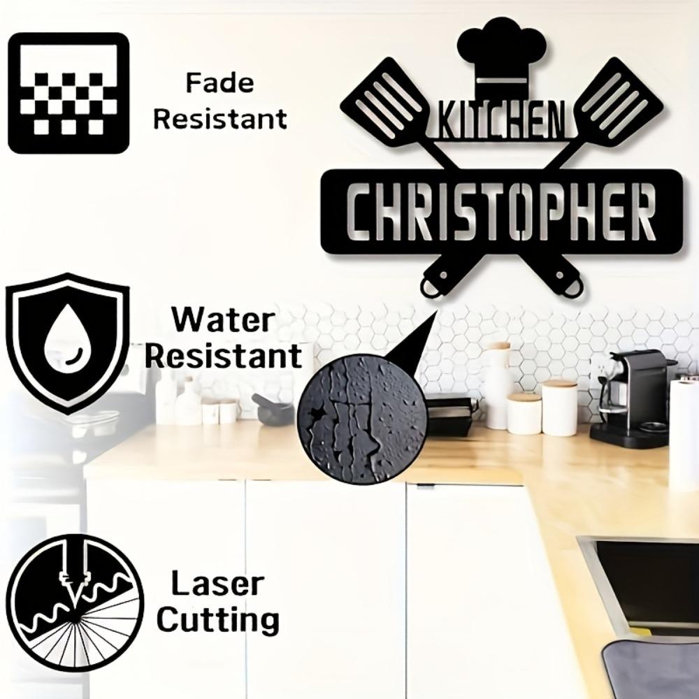 Metal Wall Art Chef Hat Spatula Kitchen Decor Removable Cabinet Sticker Housewarming Gift