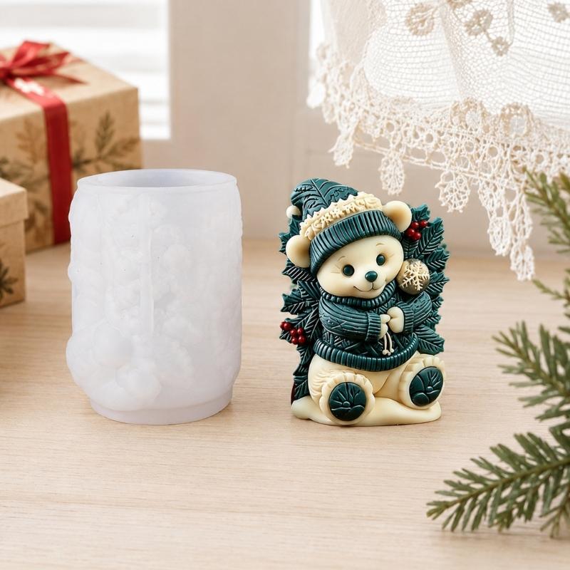 3D Christmas Bear Candle Mould for Candle Soap Making, Bear Shape Casting Mould for Holiday Table Placement, Gift Project and Seasonal Tables