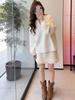 Elegant Winter Knit Sweater & Skirt Set with Lace V-Neck
