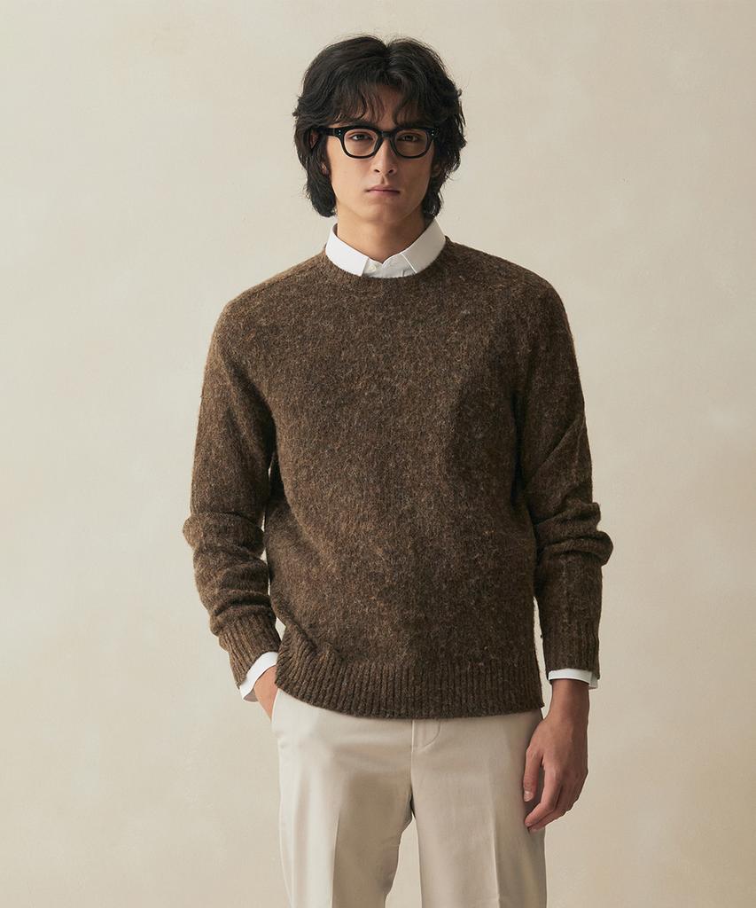 BROOKS BROTHERS Brushed Wool Classic Sweater (Brown) (Bbwrmm42844Ew)