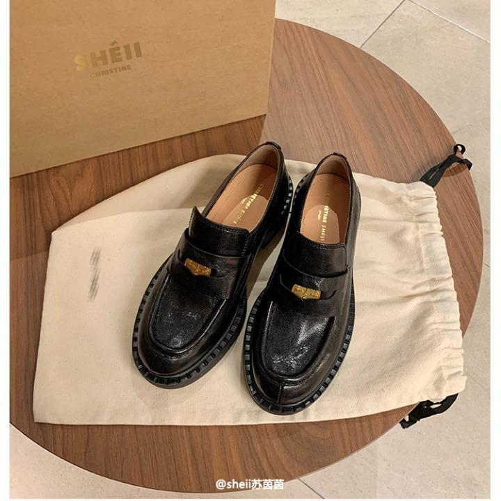 

[Shei Su Yinyin] Haval College~ Folded small gold coins thick-soled lazy loafers single shoes women s small leather shoes 34