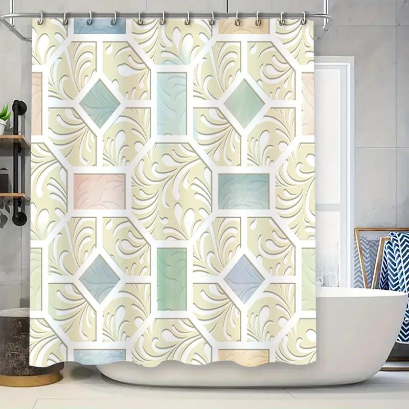 

Modern Floral Pattern Bath Shower Curtain Decorative Water-Resistant Fabric For Bathroom Walls Multicolor Square Design (128 Cha W60H190(CM)-1 Pcs