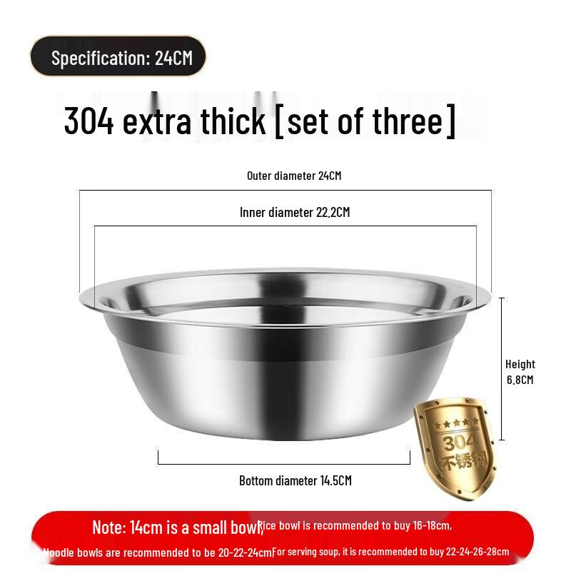 DM 304 Stainless Steel Multi-Purpose Canteen Bowls/Plates - 24CM, 3-Pack