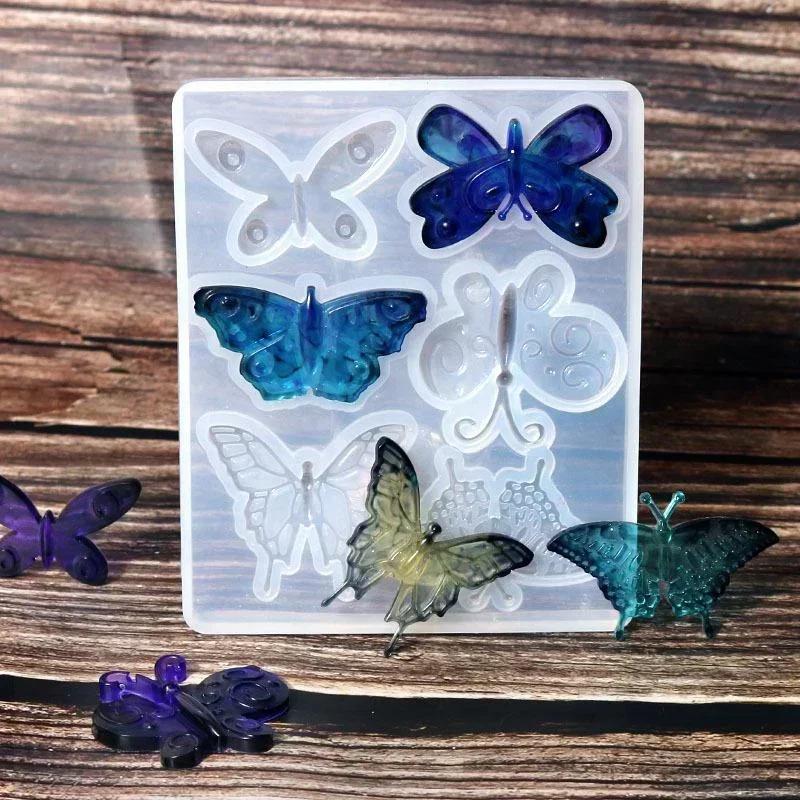 6 otvorů kreativní diy ručně vyráběný motýl přívěsek krystal epoxidová pryskyřice formy příslušenství silikonová forma diy šperky odlévání