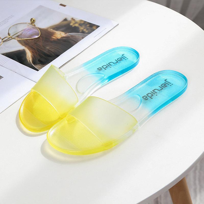 

Тапочки с кристаллами для женщин, летняя мода для отдыха на открытом воздухе, известные в Интернете прозрачные сандалии на плоской подошве, повседневные пляжные модные, нескользящие 36 жёлтый