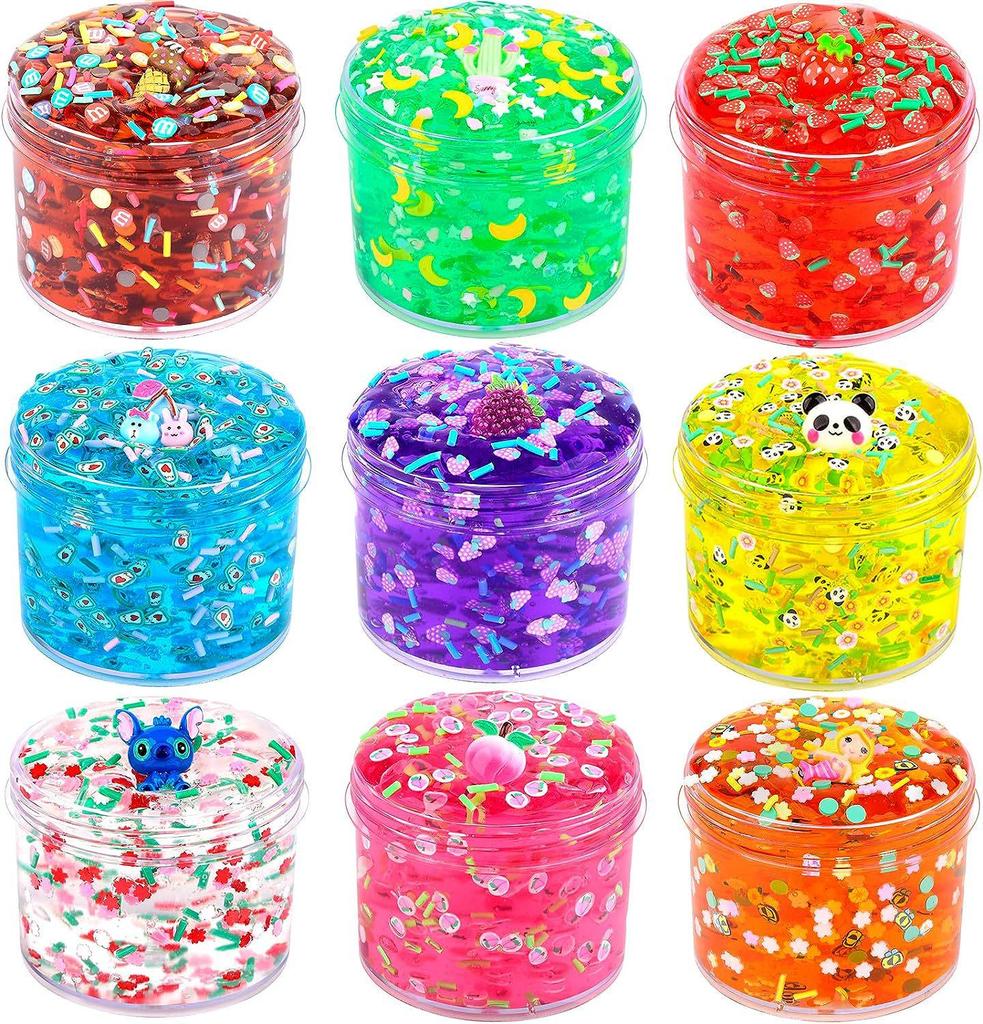 9-Piece Translucent Crystal Clay Slime Set - Ultra Soft, Glossy, and Crunchy Slime