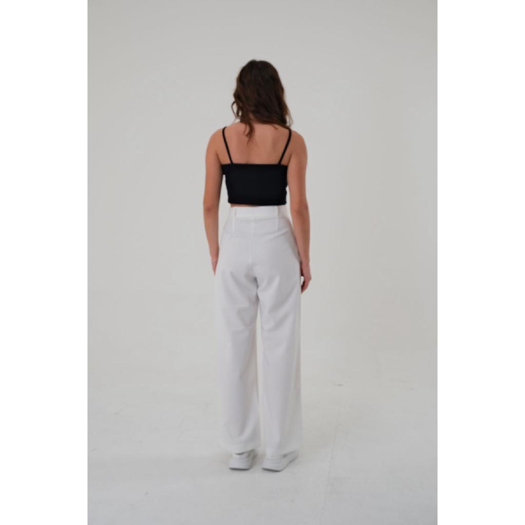 Woman White High Waist Palazzo Pants