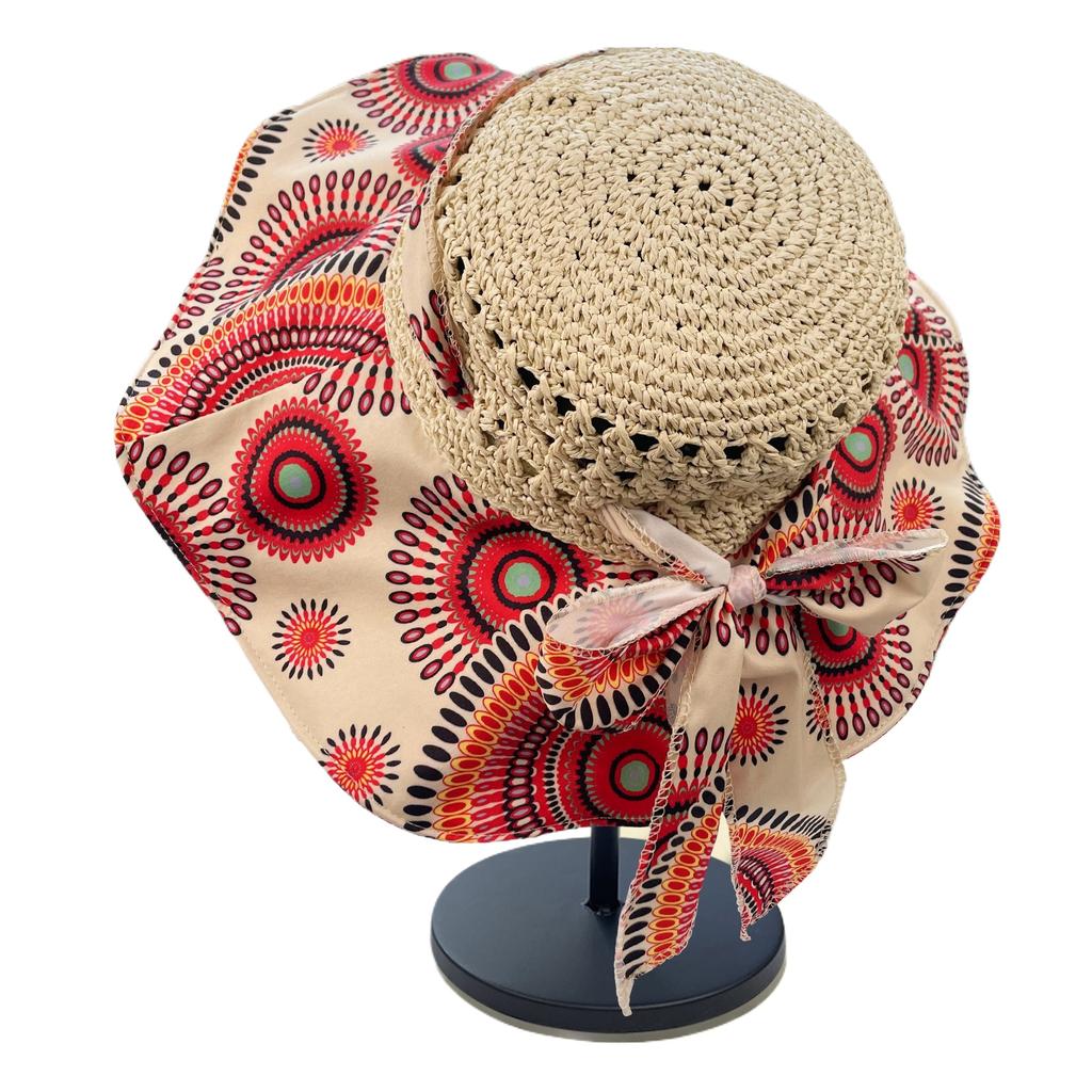 Sommer Outdoor Fake Sonnenschutz Sonnenschirm Strohhut mit großem Rand Damen
