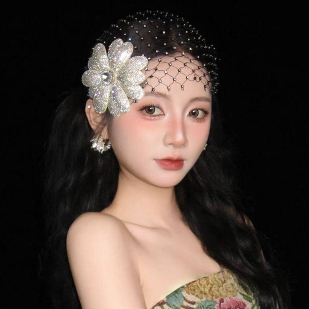 

Black Bride Head Net Flower Wedding Headwear Stylish Bridal Veils Hair Accessories чорний