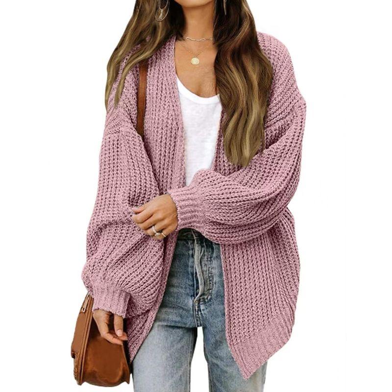 Spring, Autumn and Winter New Cross-Border New Solid Students Fashion Loose Vintage sweater Outerwear Leisure Knit cardigan Women