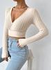 2023 European Style Deep V-Neck Brushed Long-Sleeve T-Shirt for Women