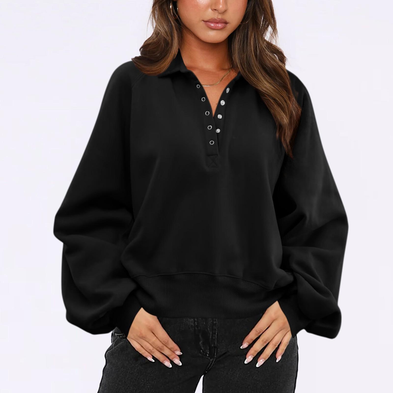 

Толстовка для женщин, осенние модные рубашки с длинными рукавами, трендовые пуловеры, топы S чёрный