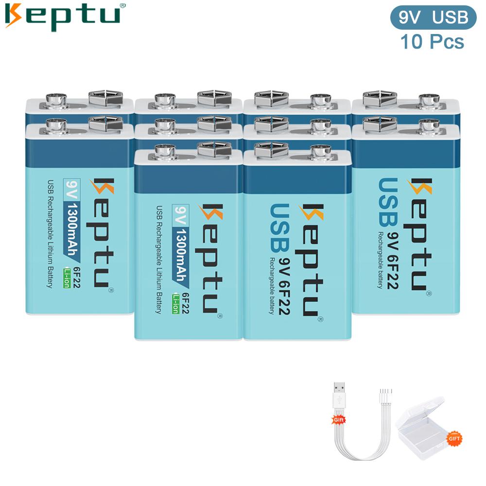 KEPTU 1300mAh 9V Li-ion Rechargeable Battery with Micro USB, 6F22 Lithium Battery for Wireless Microphone, RC Toys, and Gadgets