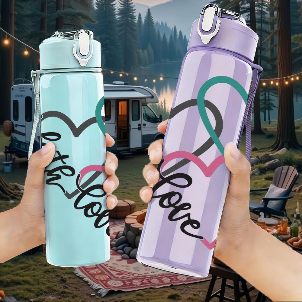 1PC Intertwined Faith Love Heart 750ml Color Plastic Sports Water Bottle Leakproof Flip Straw Lid Suitable for Sports Office Home Use