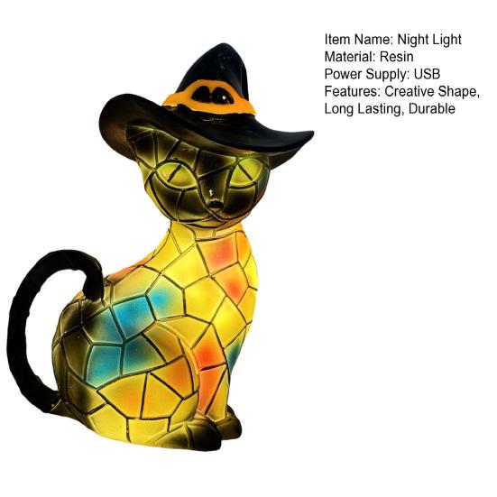 Cat Lamp LED Night Light Soft Warm Glow Halloween Design Energy-saving USB Tabletop Night Light Party Decoration