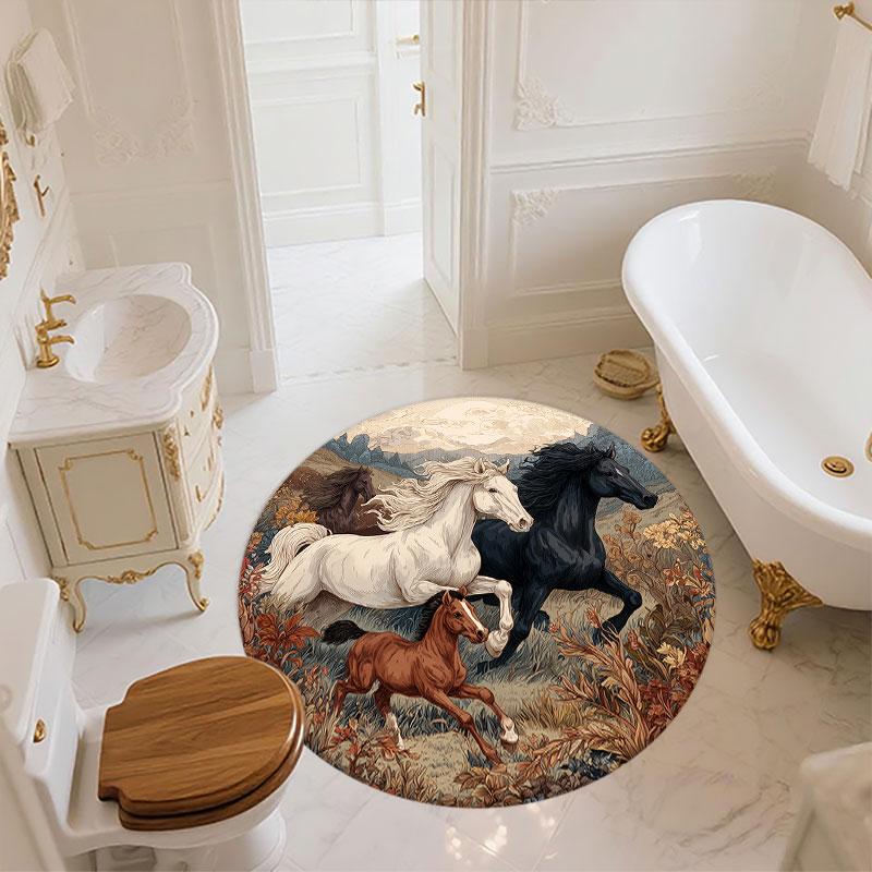 Horse Pattern Round rug,Carpet Rug for Living Room Bedroom Playroom ,Non-slip Floor Mat,Holiday Gifts and Birthday Gifts.