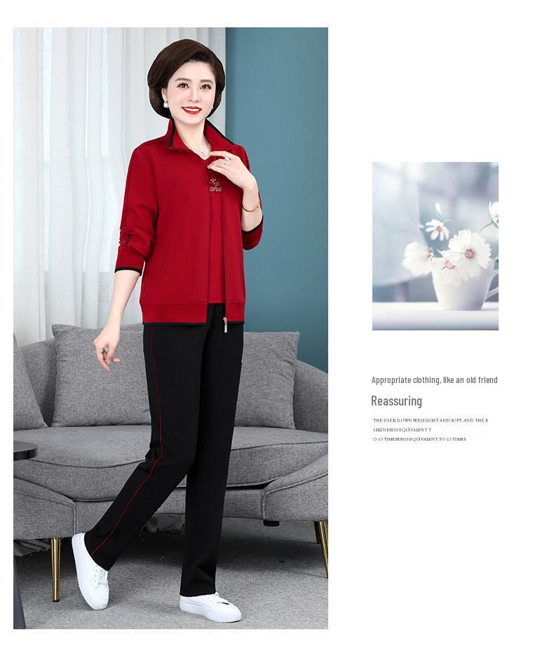 Women's Plus Size Casual Sports Suit - Spring/Autumn Loose Three-piece Set for Middle-aged Moms