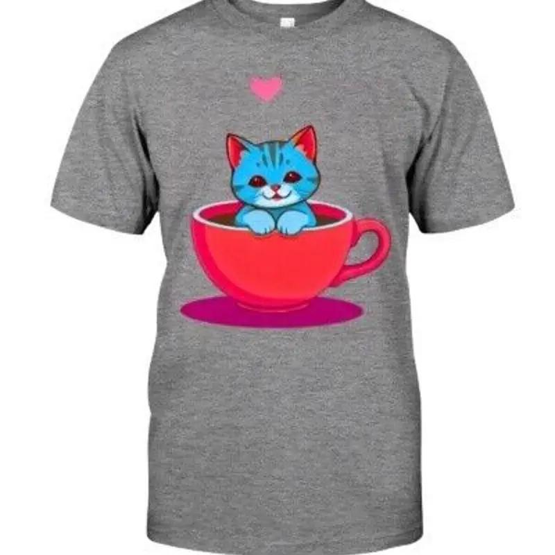 Cute Cat In Coffee Cup Vector Design Whimsical Print On Deunisexd Art For Apparel T Shirt