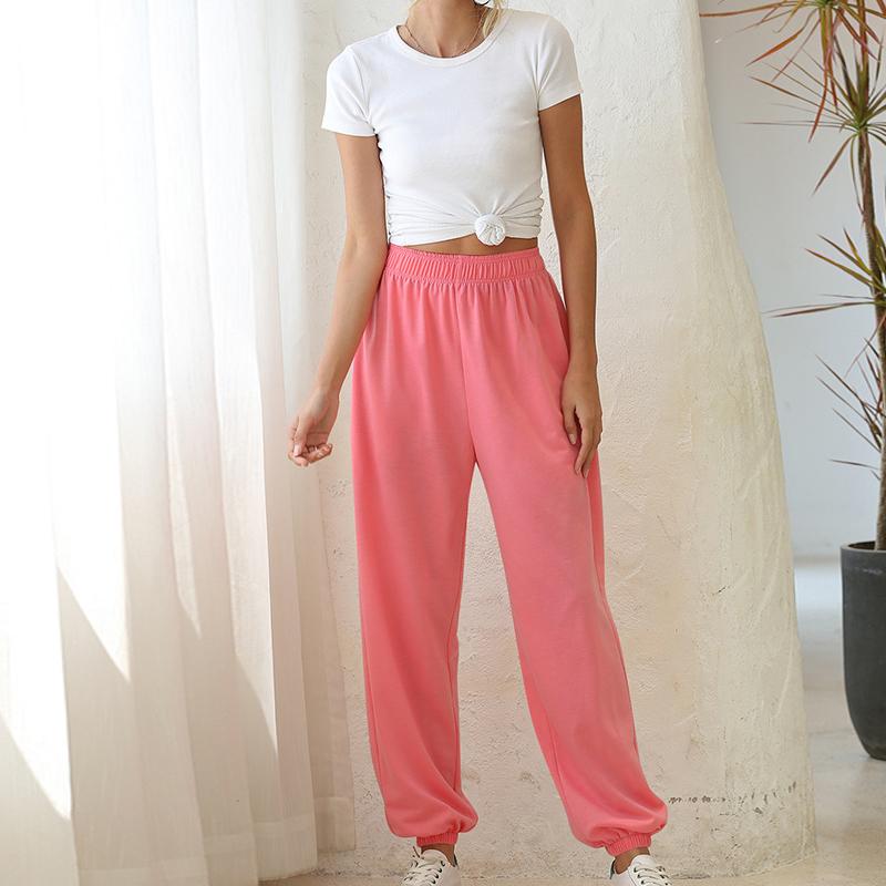 

WTEMPO женские тонкие брюки для бега, женские однотонные свободные спортивные штаны, женские повседневные брюки-карго с эластичной резинкой на талии и карманами XXL розовый