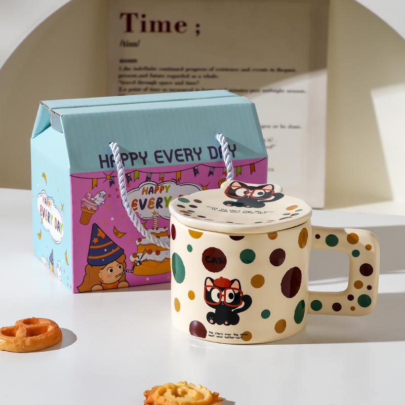 Wind Ceramic Cup With High Value, Creative And Cute Household Couple Water Cup Gift Box, Accompanying Gift