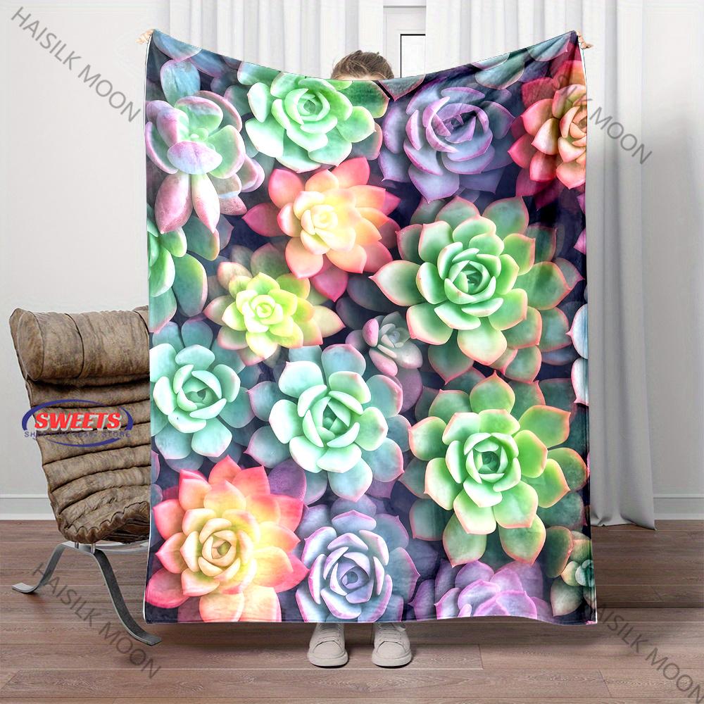 Cute Succulent Printed Blanket, Interesting Gift for Son Daughter Husband Friend, LivingRoom Sofa Chair Nap All Seasons Blanket