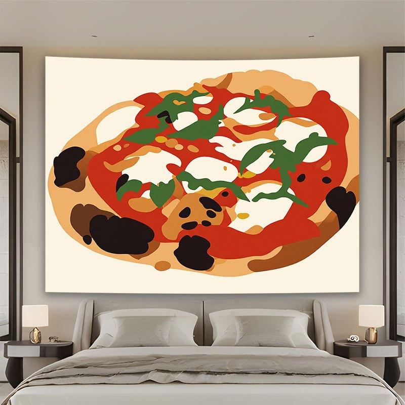 Funny Pizza Tapestry, Italian Food Wall Hanging, Cute Cheese & Pepperoni Decor for Kitchen Dining Room Dorm 100X70CM