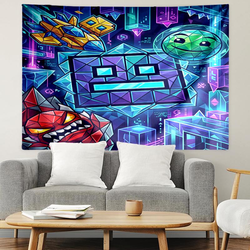 Geometry Dash Print Tapestry, Lightweight Wall Hanging, for Bedroom, Dorm, Living Room, Home Art Decor, Birthday Christmas Gift for Friends