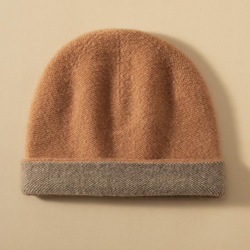 Women's 100% Pure Cashmere Double-Sided Beanie - Warm, Versatile Knit Hat for Autumn/Winter