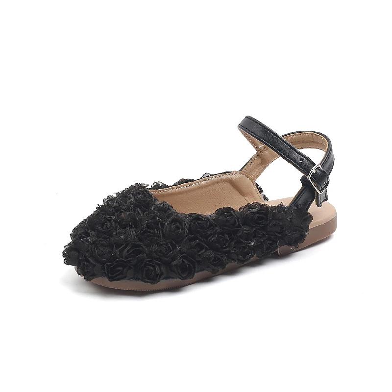 Girls Sandals 2024 Cute Toes Wrapped Flowers Spring New Children Fashion Princess Mary Janes for Party Wedding Shows Simple Cute