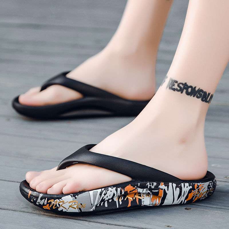 Step On Shit Slippers Men's Summer Flip-flops Sandals Men's Non-slip Deodorant Printing Trend Rubber Thick-soled Wear-resistant Beach Shoes Men