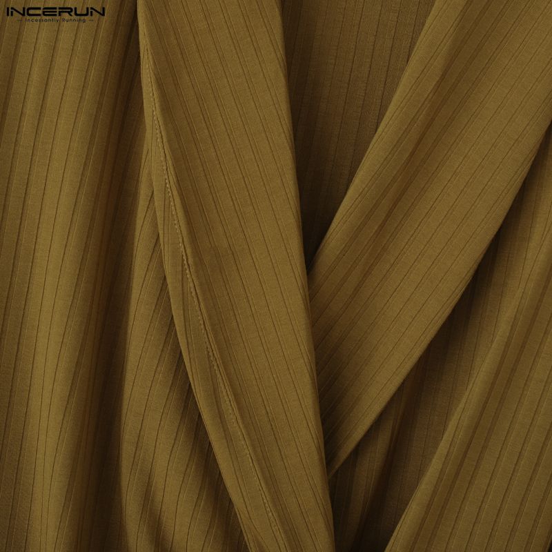 INCERUN Mens V Neck Front Cross Long Sleeve Thin Casual Rib Short T-shirts Tops