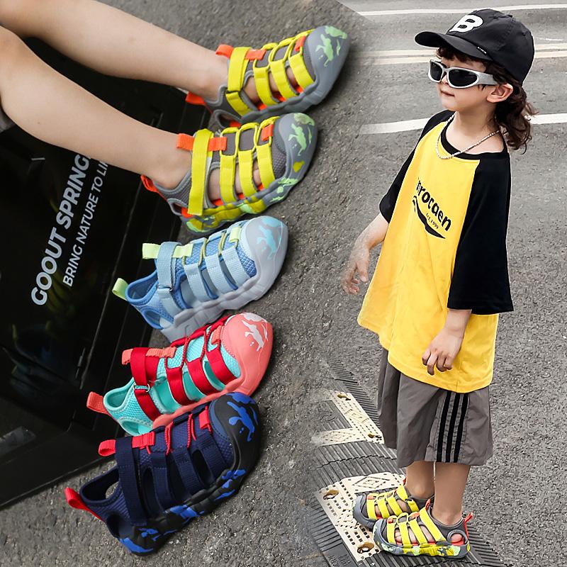 Children's sports sandals summer new girls' Velcro toe cap sandals lightweight anti slip boys' beach shoes