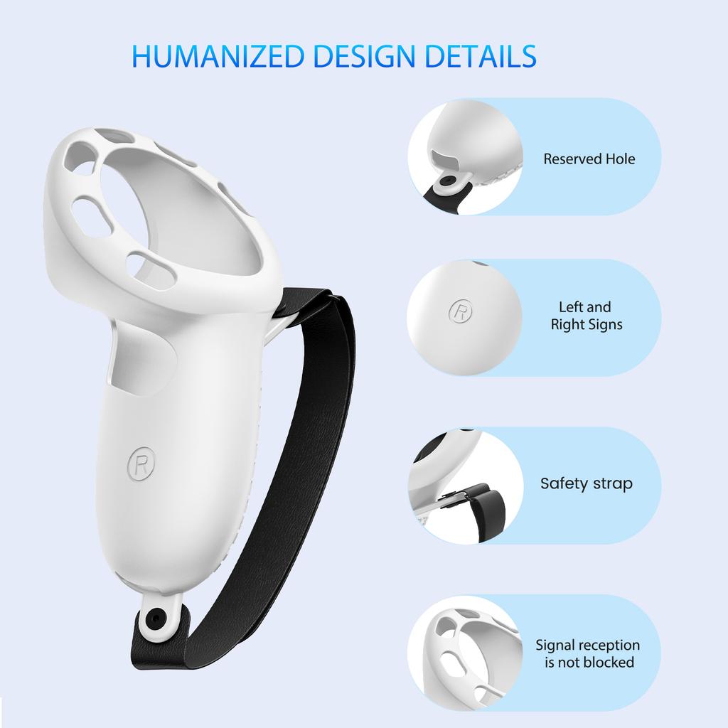 Full Coverage Controller Grip Cover Silicone Protective Sleeve with Adjustable Hand Strap for Meta Quest 3