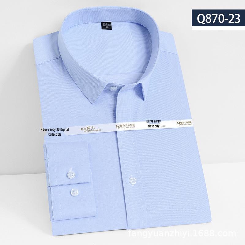 Men's Long Sleeve Bamboo Fiber Slim Fit Shirt - Solid Color, Iron-Free, Micro-Elastic.