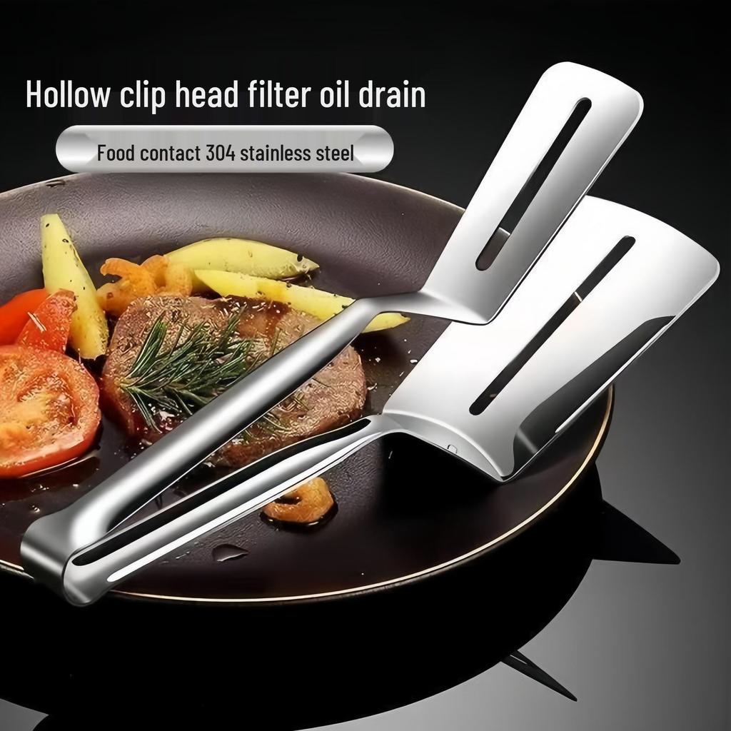 Stainless Steel Multifunctional Steak & Pancake Turner - Anti-Scald, Fish Clip, Kitchen Frying Spatula.