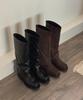 Moodnple Primrose Simple Basic Round Square Suede Long Boots 2 Colors 4Cm