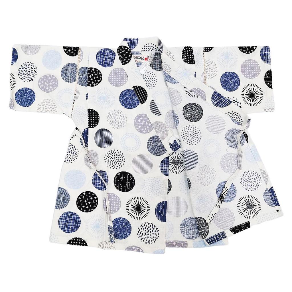 Jinbei Top and Made with Japanese Nordic Polka Dot 120cm Boys' Set, Bottoms, 100% Cotton, Fabric, Ivory,