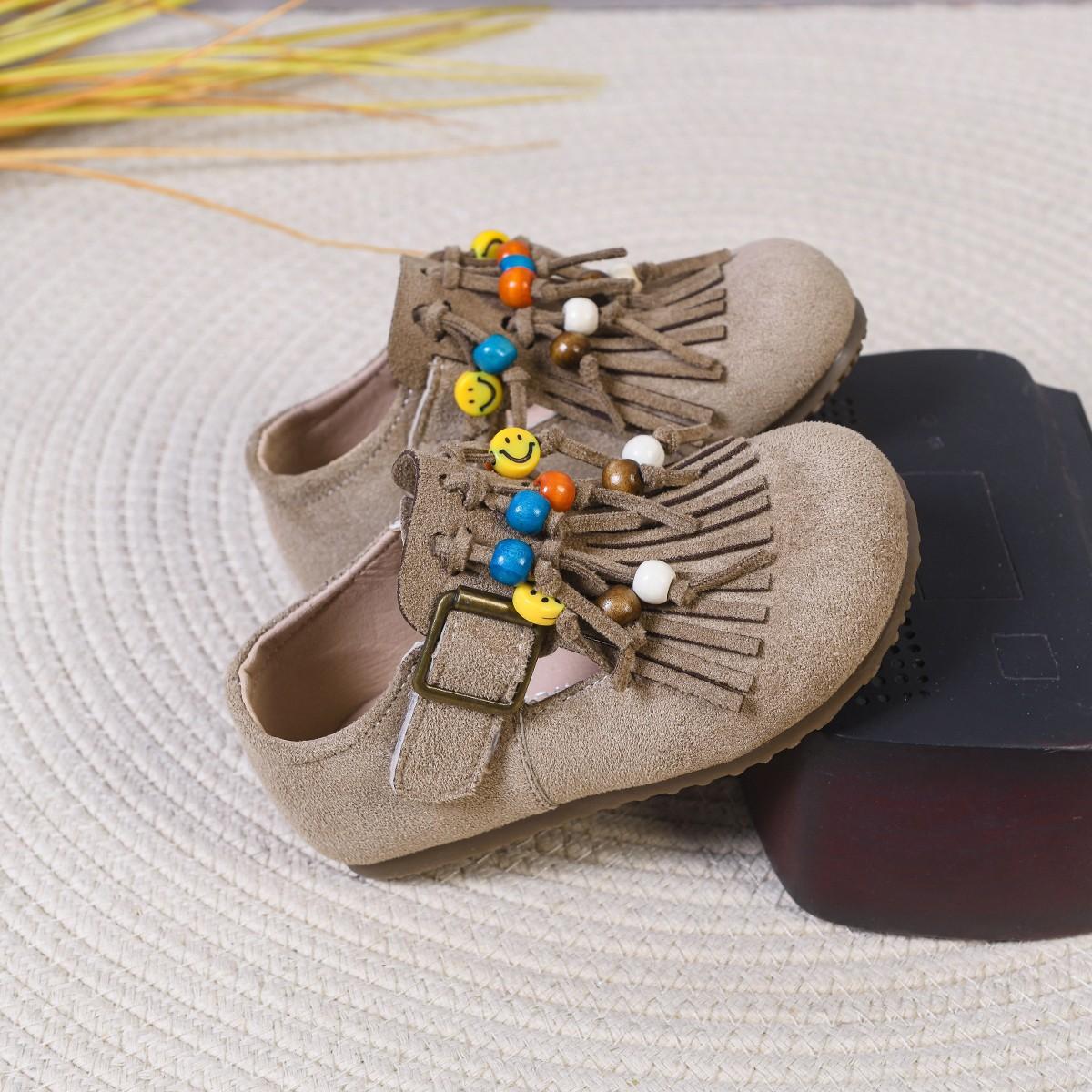 

New Autumn Girls Fringe Birkenstock Shoes Korean Retro Bead Casual Footwear size 30