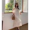 Damen Sommer süßes weißes Midikleid Hosenträgerkleider Urlaub Sommerkleid